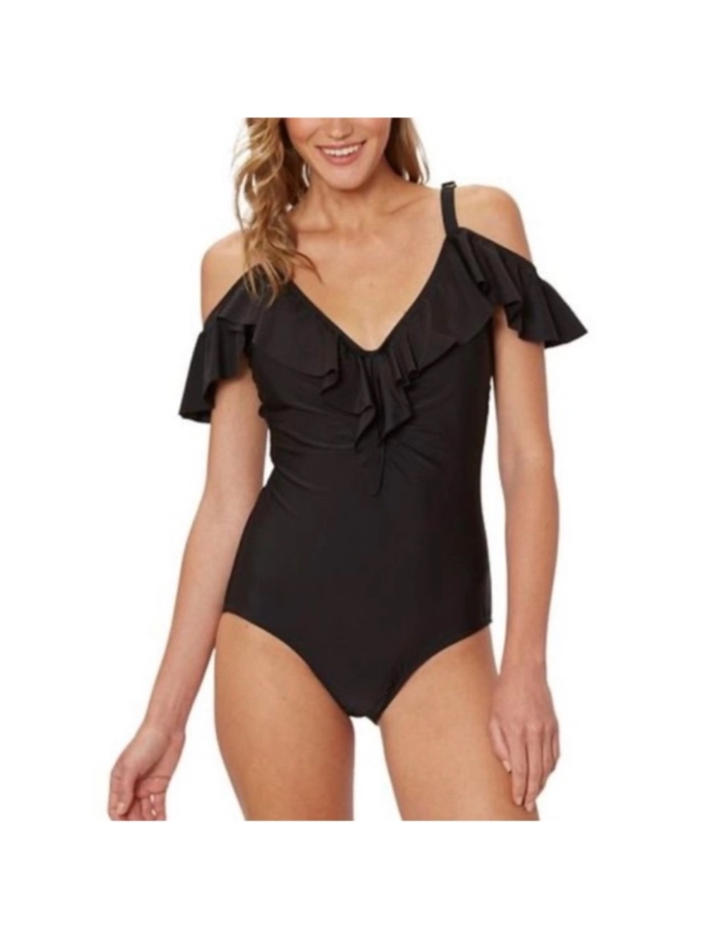 Marilyn Monroe Black Ruffle One-Piece Swimsuit